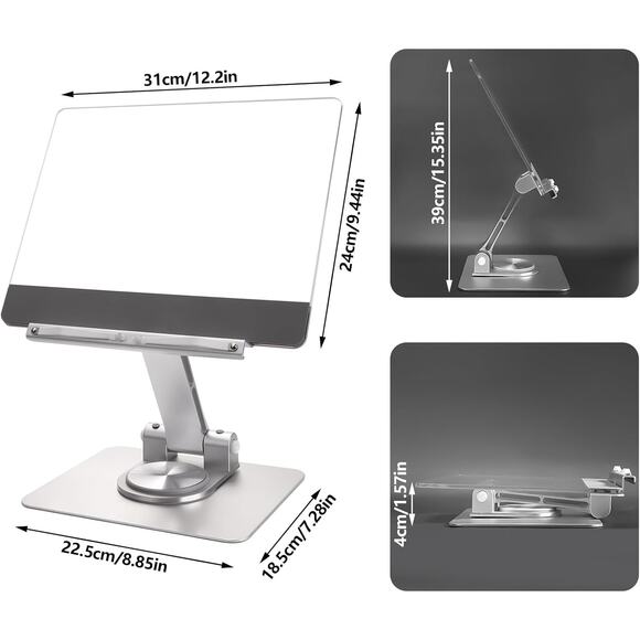 Acrylic Adjustable Book Stand 360° Rotation Laptop Tablet Holder Reading Desk - Picture 2 of 11